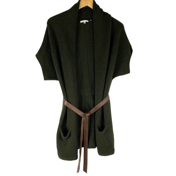 Verre. Boho Wool Blend Belted Cardigan Sweater Women XS Military Green Slouchy - Picture 1 of 6
